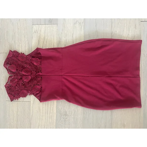 Lulus Burgundy Lace Open Shoulder Bodycon Mini Dress Medium - Picture 5 of 9